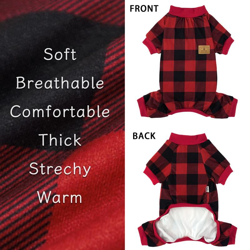 XPUDAC Dralon Red Plaid Dog Pajama Soft Cozy Pet Clothing for Comfortable Sleep One Piece Jumpsuit Universal Fit Soft Breathable Fabric All Seasons Plaid Patterns