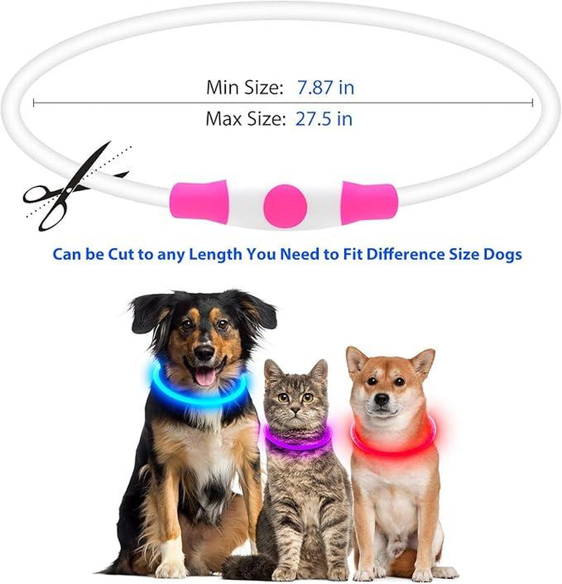 EVERBETTERUS LED Dog Collar USB Rechargeable Glowing Lighted up Collar, Cuttable Water-Resistant TPU Safety Collar Lights for Small Medium Large Dogs, Pink