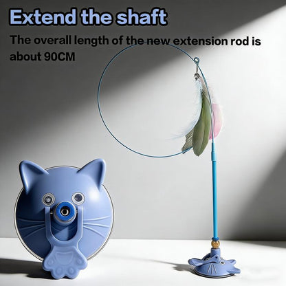 Cat Wand Toys with Suction Cup, Interactive Feathersimulation Cat Toy Set,Cat Teaser Cat Toys,Flexible Steelwire and 2Pcs Replacement Feather Reflls with Bells.Catteaser Pettoys Halloween Kitten Christmas Feathered