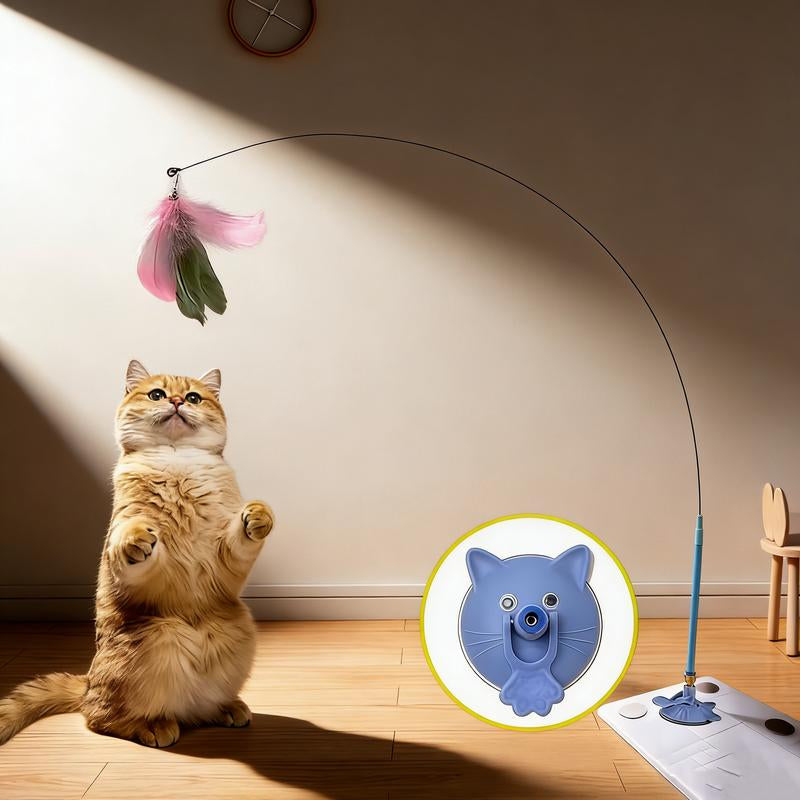 Cat Wand Toys with Suction Cup, Interactive Feathersimulation Cat Toy Set,Cat Teaser Cat Toys,Flexible Steelwire and 2Pcs Replacement Feather Reflls with Bells.Catteaser Pettoys Halloween Kitten Christmas Feathered