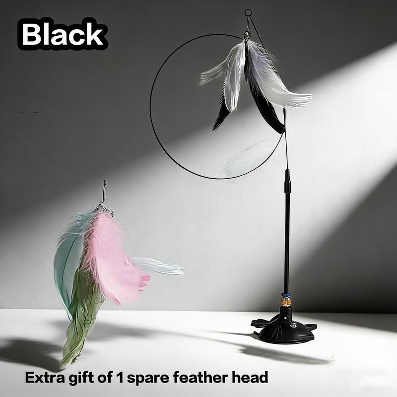 Cat Wand Toys with Suction Cup, Interactive Feathersimulation Cat Toy Set,Cat Teaser Cat Toys,Flexible Steelwire and 2Pcs Replacement Feather Reflls with Bells.Catteaser Pettoys Halloween Kitten Christmas Feathered