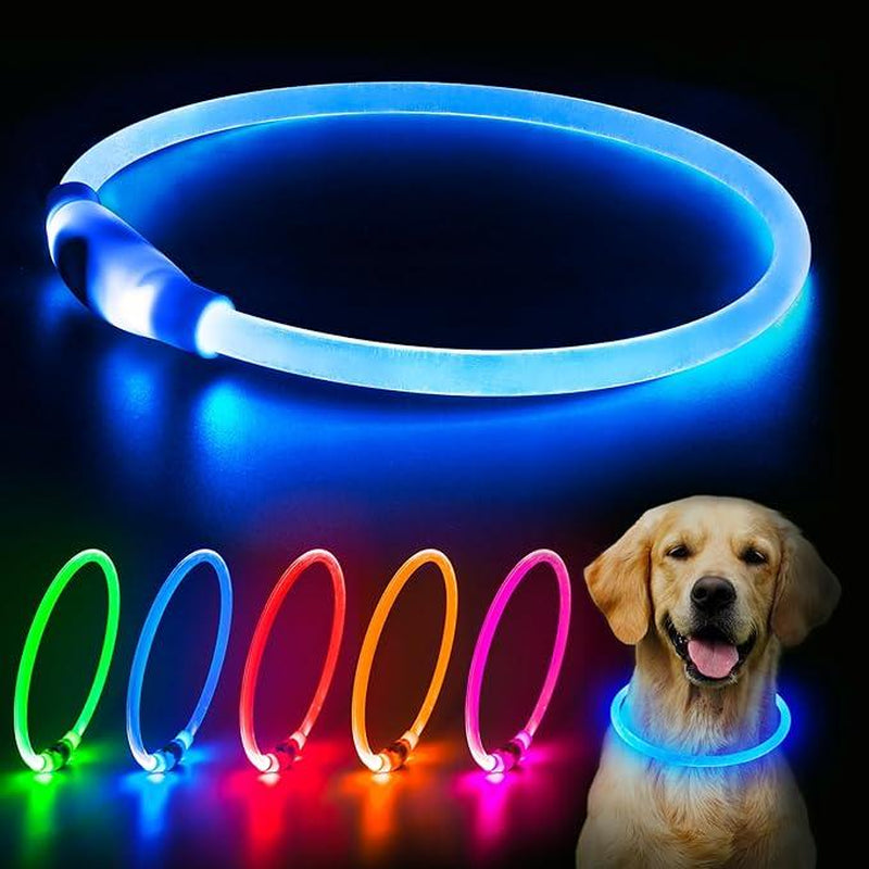 EVERBETTERUS LED Dog Collar USB Rechargeable Glowing Lighted up Collar, Cuttable Water-Resistant TPU Safety Collar Lights for Small Medium Large Dogs, Pink