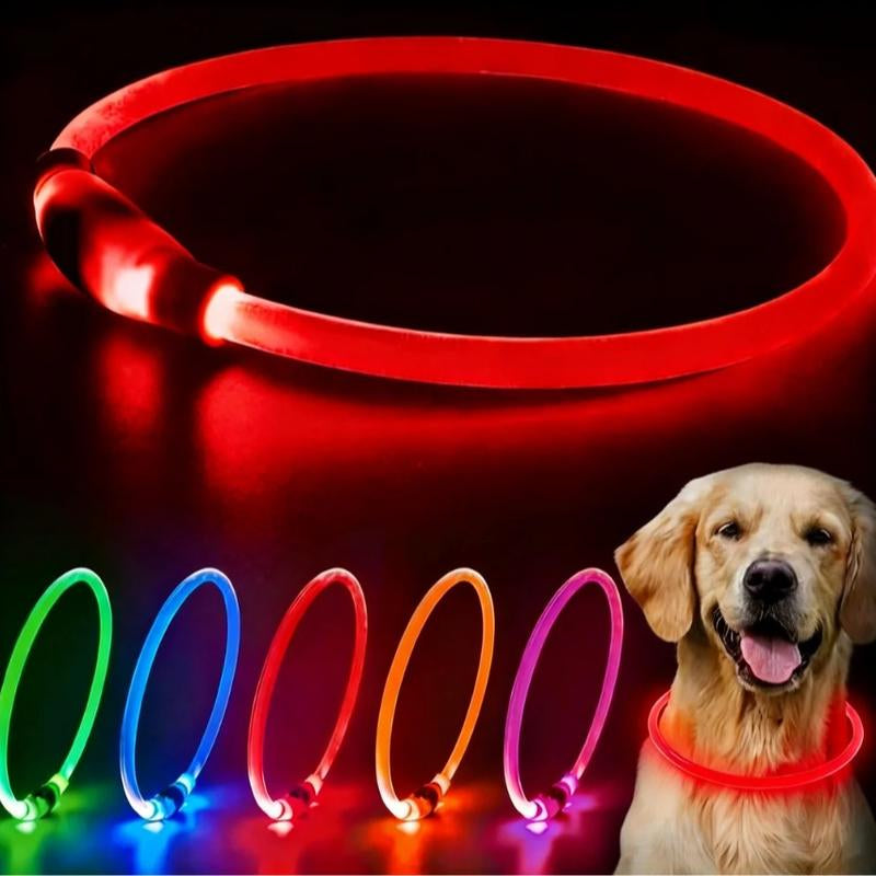 EVERBETTERUS LED Dog Collar USB Rechargeable Glowing Lighted up Collar, Cuttable Water-Resistant TPU Safety Collar Lights for Small Medium Large Dogs, Pink