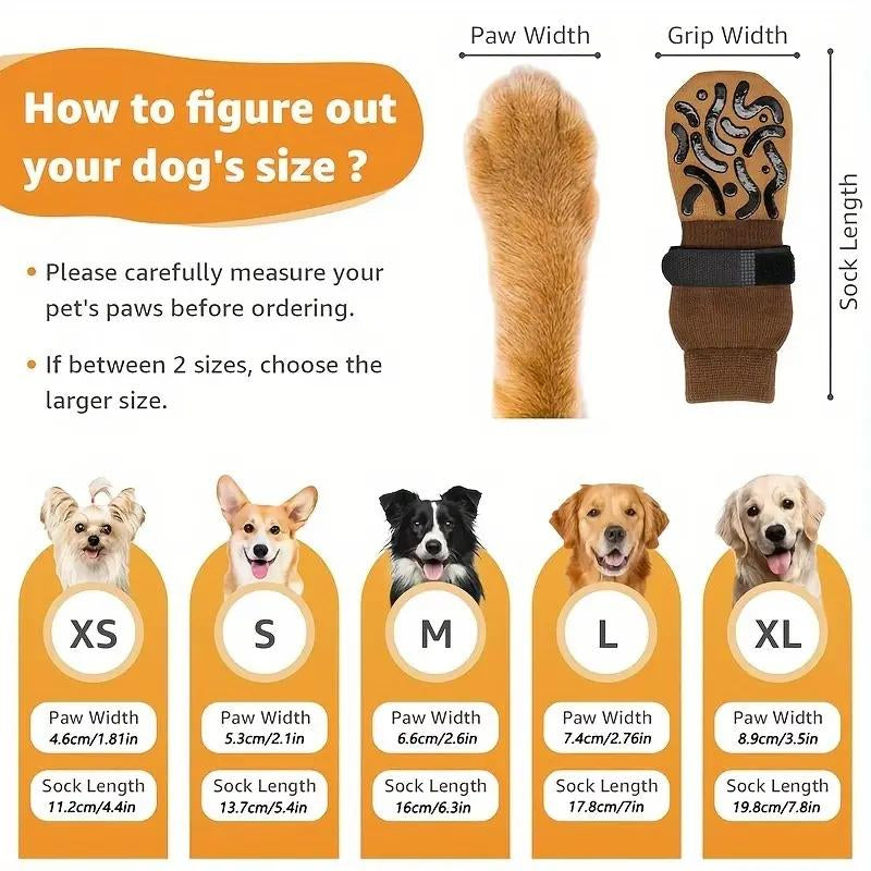 Pet Socks Anti-Slip Reflective Adjustable Dog Cat Paw Protectors, Breathable Durable Non-Skid Pet Shoes Covers, 4 Pack Large Small Dogs Cats