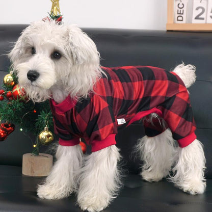 XPUDAC Dralon Red Plaid Dog Pajama Soft Cozy Pet Clothing for Comfortable Sleep One Piece Jumpsuit Universal Fit Soft Breathable Fabric All Seasons Plaid Patterns
