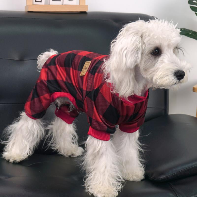 XPUDAC Dralon Red Plaid Dog Pajama Soft Cozy Pet Clothing for Comfortable Sleep One Piece Jumpsuit Universal Fit Soft Breathable Fabric All Seasons Plaid Patterns