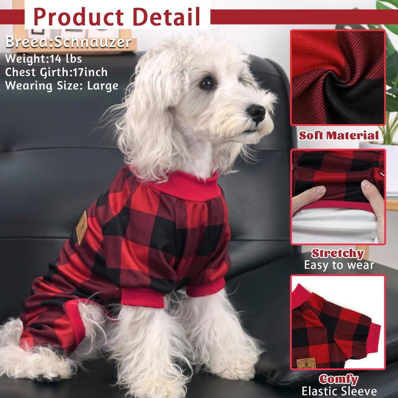 XPUDAC Dralon Red Plaid Dog Pajama Soft Cozy Pet Clothing for Comfortable Sleep One Piece Jumpsuit Universal Fit Soft Breathable Fabric All Seasons Plaid Patterns